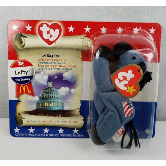 TY Beanie Babies Lefty The Donkey American Trio Sealed New on Card - Picture 2 of 9
